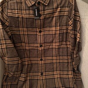 Express Checkered Tan and Black Shirt